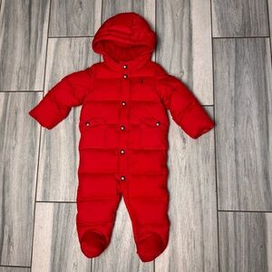 Ralph Lauren Down Puffer Hooded Snowsuit Red Size 9 Months